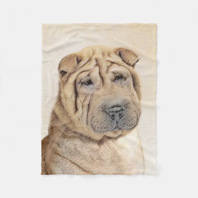 Cobertor De Velo Pintura Shar Pei - Arte Cachorra Original (Frente)