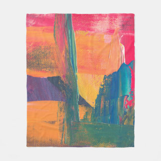 Cobertor De Velo Pintura verde, amarela e abstrato vermelha