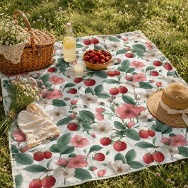 Cobertor De Velo Piquenique de Verão Floral Família Morango