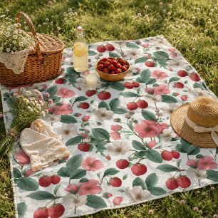 Cobertor De Velo Piquenique de Verão Floral Família Morango