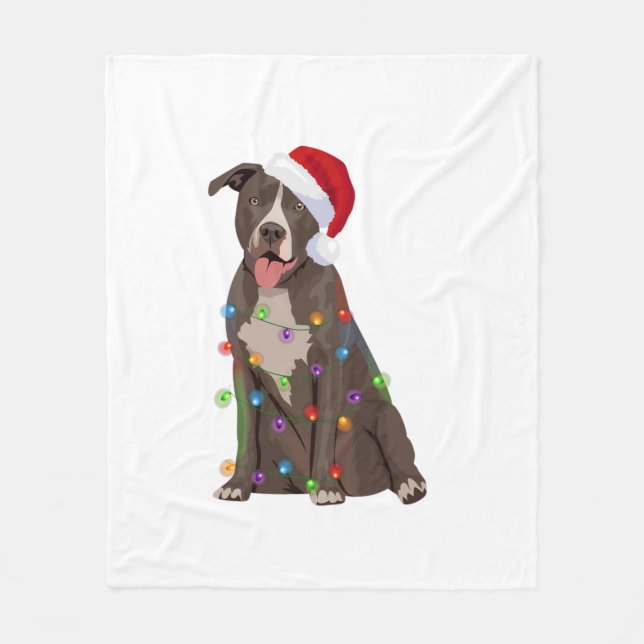 Cobertor De Velo Pittie Pitbull Natal Luzes Xmas Cachorro Lover (Frente)