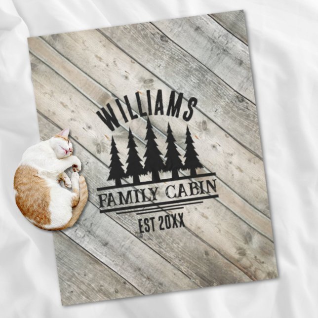 Cobertor De Velo Placa Personalizada de Madeira Rústica com Nome da (Rustic Wood Personalized Family Cabin Name Est Fleece Blanket)