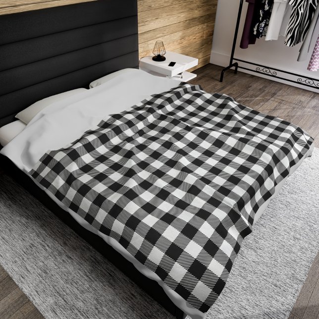 Cobertor De Velo Plaid Black White Gingham Check (Black White Gingham Fleece Blanket)
