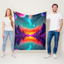 Cobertor De Velo Planeta Alien Neon Synthwave Retro Gamer