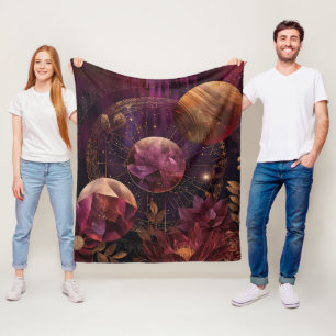 Cobertor De Velo Planeta Anelado com Cristal Cósmico Arte Fantasia