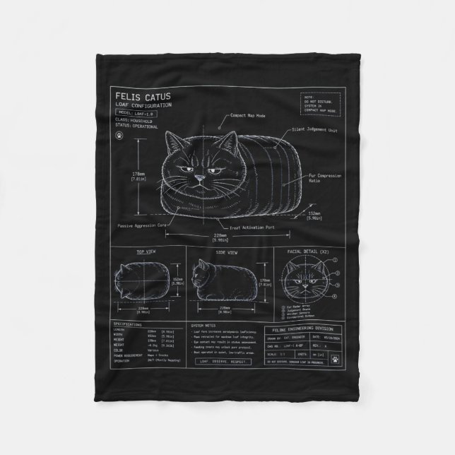Cobertor De Velo Plano de Gato Pão Divertido (Frente)