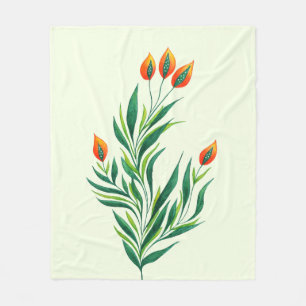 Cobertor De Velo Planta verde do primavera com botões alaranjados