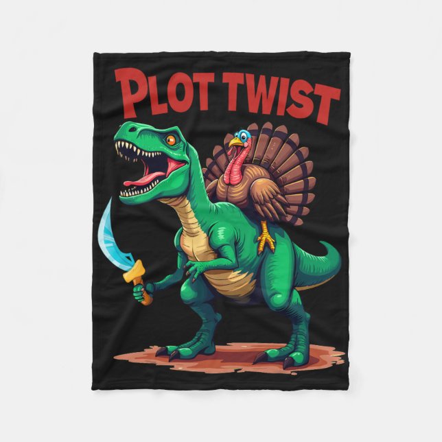 Cobertor De Velo Plot Twist Turkey Riding Dinosaur T-rex Funny Than (Frente)