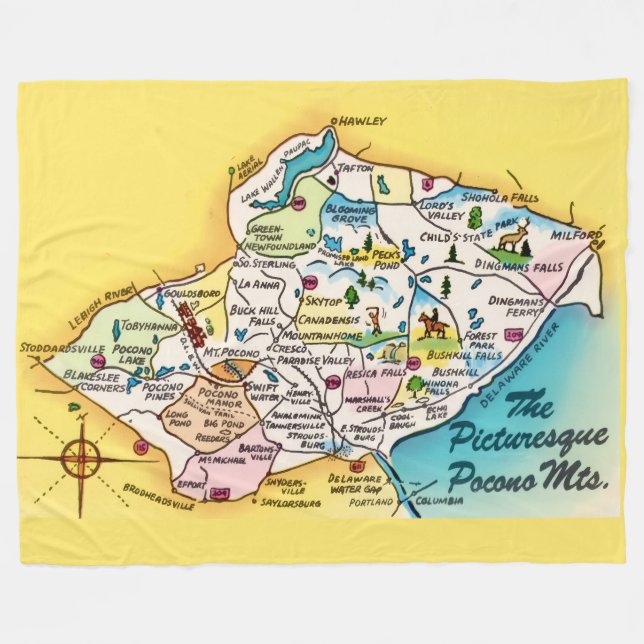 Cobertor De Velo  Pocono Mtns Vintage Map  (Frente (Horizontal))