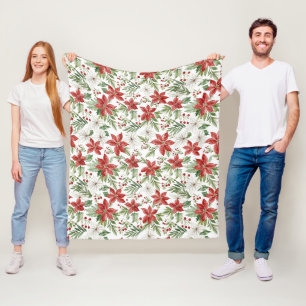 Cobertor De Velo Poinsettia de Natal em Vermelho e Branco