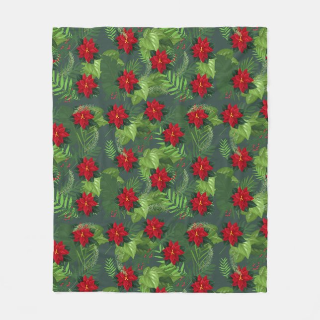 Cobertor De Velo Poinsettia natal padrão Fleece Blanket (Frente)