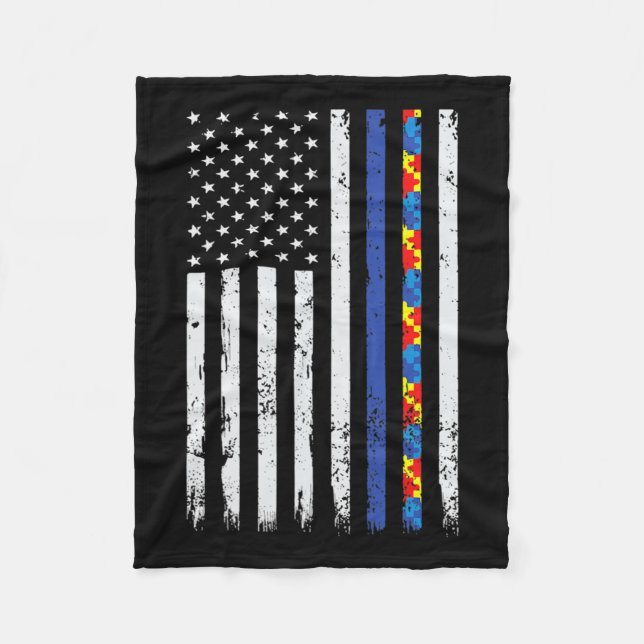 Cobertor De Velo Polícia de Linha Azul Thin apoia Autism 4 de julho (Frente)