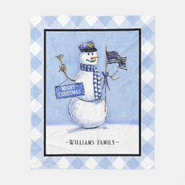 Cobertor De Velo Policial Fino Blue Line Flag Feliz Natal Snowman
