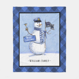 Cobertor De Velo Policial Fino Blue Line Flag Feliz Natal Snowman