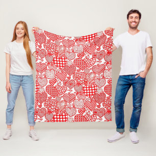 Cobertor De Velo Pólka Romântica Coração Doodle Vermelho Branco