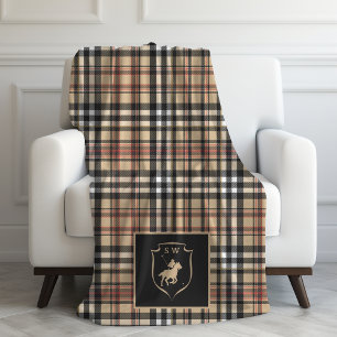 Cobertor De Velo Polo Xadrez Tartan Clássico Monogramado Marrom Moc