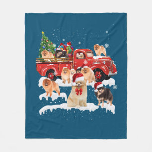 Cobertor De Velo Pomerânia Andando Caminhão Vermelho Xmas Feliz Nat