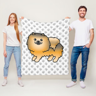 Cobertor De Velo Pomerânia Cão e patas, cor de laranja