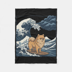 Cobertor De Velo Pomerânia Surfando Onda Japonesa _1