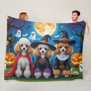 Cobertor De Velo Poodle Dogs Pumpkin Halloween Engraçado