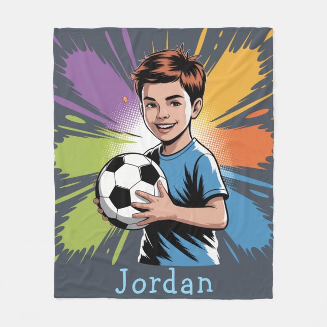 Cobertor De Velo Pop Art Boys Soccer Birthday Bash Gift (Frente)