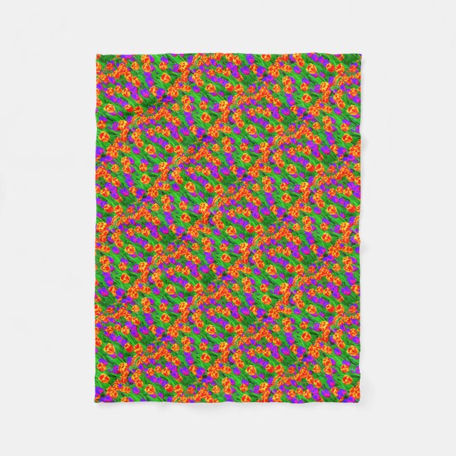 Cobertor De Velo Pop Art Neon Tulips (Frente)