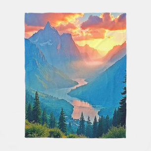 Cobertor De Velo Pôr do Sol na Montanha: Arte da Paz do Vale Dourad