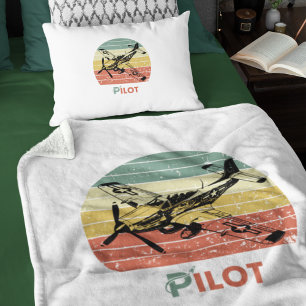 Cobertor De Velo Pôr do sol retrô vintage, Piloto de avião, Aviação