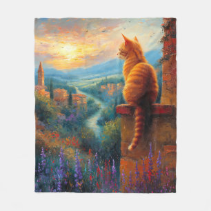Cobertor De Velo Pôr do Sol Toscano com um Gato Gengibre