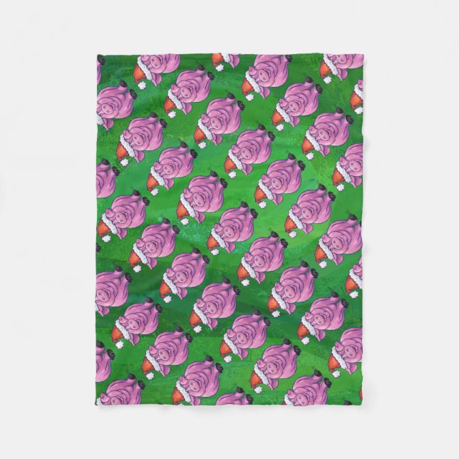 Cobertor De Velo Porco Feriado em Santa Hat Padrão em Verde (Frente)