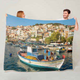 Cobertor De Velo Porto com barcos de pesca em Plomari, Lesvos, Gréc