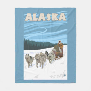 Cobertor De Velo Poster das viagens vintage de AlaskaDogsledding
