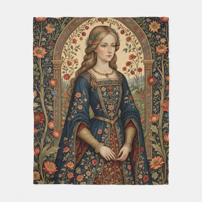 Cobertor De Velo Poster Portrait Dame au jardin moyen-âge renaissan (Frente)