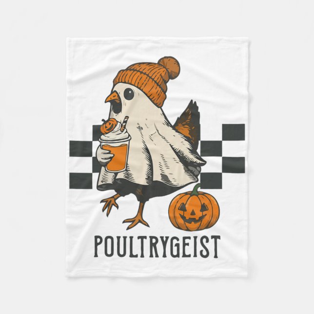 Cobertor De Velo Poultrygeist Galinha Engraçada Fantasma Abóbora Te (Frente)