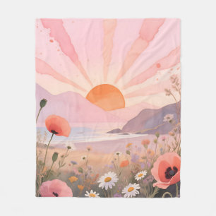 Cobertor De Velo Prado de Flores Silvestres Pôr do Sol Pastel