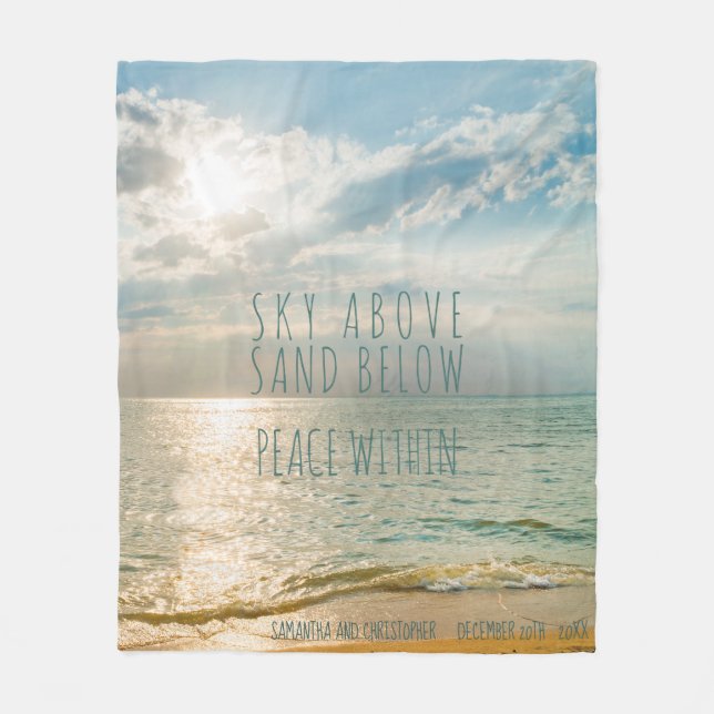 Cobertor De Velo Praia Sunrise Céu Acima de Areia Abaixo de Monogra (Frente)