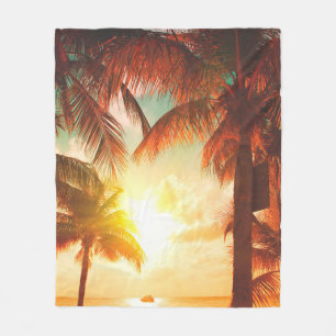 Cobertor De Velo Praia sunset com palmeiras e belas planícies do c