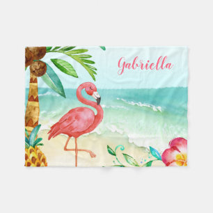 Cobertor De Velo Praia Tropical Flamingo Personalizada