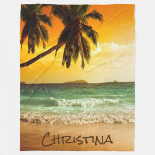 Cobertor De Velo Praia tropical no Sunset com nome