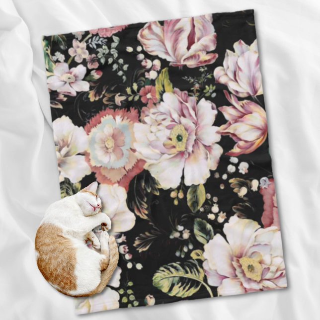 Cobertor De Velo Preppy bohemian country girchic black floral (Preppy bohemian country girly chic black floral fleece blanket)