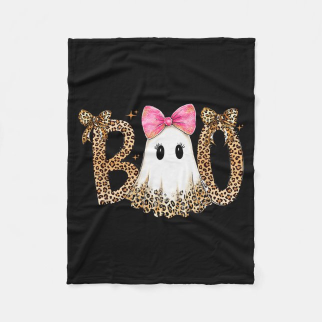 Cobertor De Velo Preppy Ghost Boo,leopard Soky Coquette,halloween F (Frente)