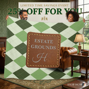 Cobertor De Velo Preppy Verde Argyle Faux Couro Monograma