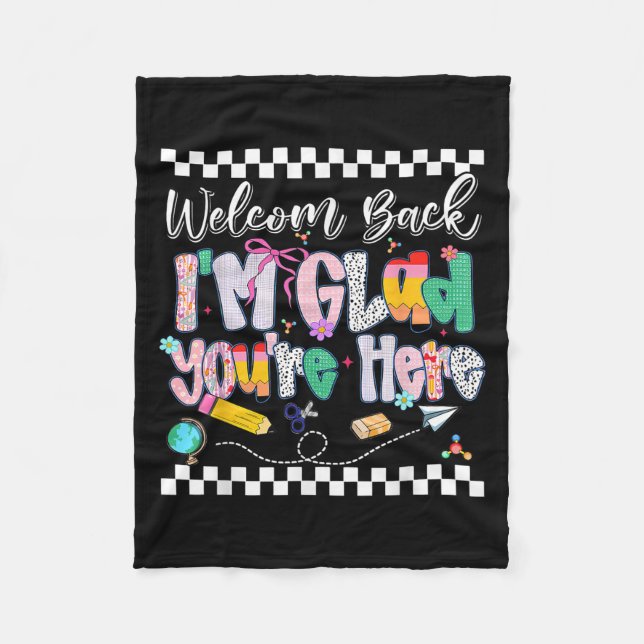 Cobertor De Velo Preppy Welcome De Volta Fico Feliz Que Você Esteja (Frente)