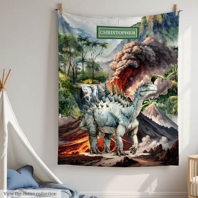 Cobertor De Velo Presente de Aniversário do Dinossauro Personalizad (Personalized Dinosaur Blanket Boys Birthday Watercolor)