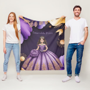Cobertor De Velo Presente de Arte para Menina Roxo Elegante Quincea