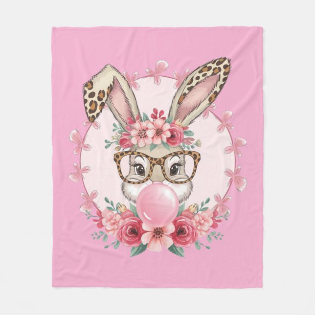 Cobertor De Velo Presente de Coelho Floral Fofo de Páscoa Leopardo  (Frente)