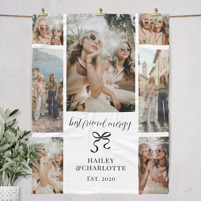 Cobertor De Velo Presente de Foto de Melhores Amigas Modernas (Modern minimal best friend energy bff names est year coquette 7 photo personalized gift for besties)