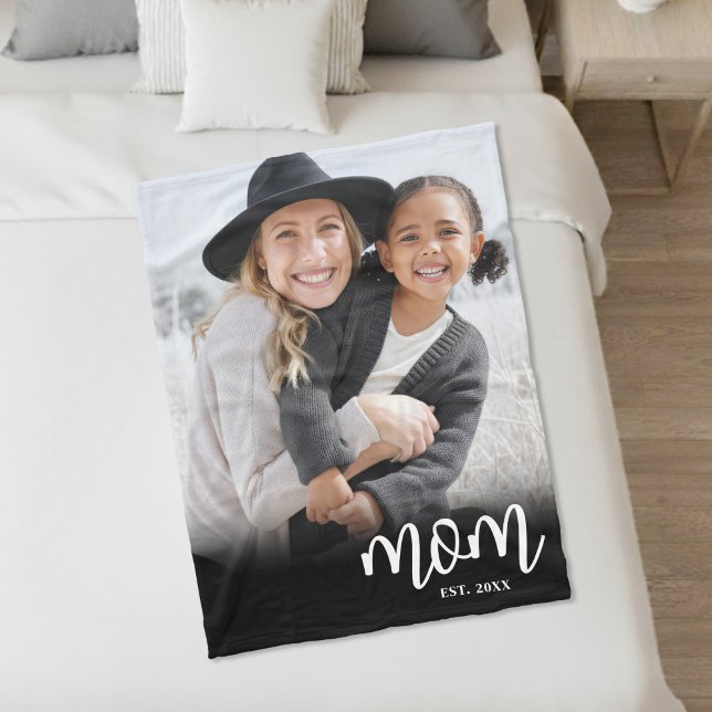 Cobertor De Velo Presente de Foto de Script Estabelecido Pela Mãe (Mom Established Script Photo Gift Fleece Blanket)