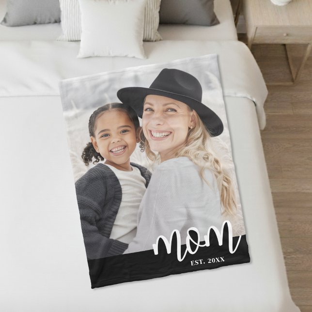 Cobertor De Velo Presente de Foto de Script Estabelecido Pela Mãe (Mom Established Script Photo Gift Fleece Blanket)
