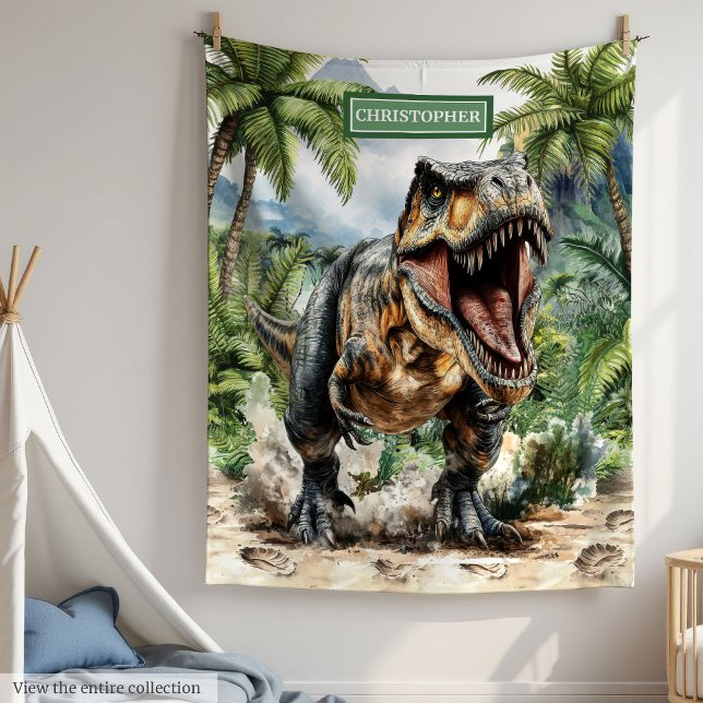 Cobertor De Velo Presente de Nome Personalizado do Jato do Dinossau (Bold T-Rex Dinosaur Blanket Custom Name for Boys)
